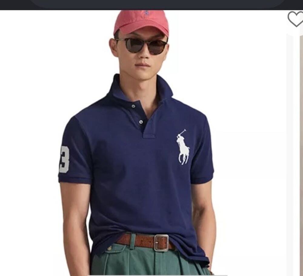 NWT Polo Ralph Lauren Mens XL Big Pony Custom Slim Fit Mesh Polo Shirt Navy